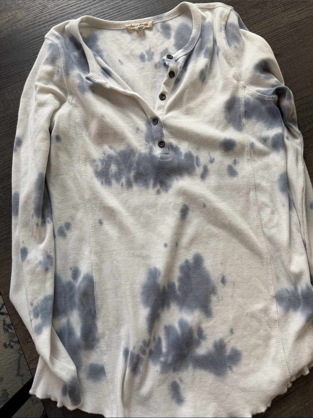 Jane and Delancey Blue & White Tie-Dye Henley Top